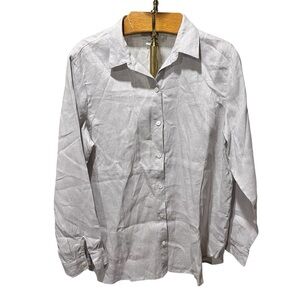 J. Jill Love Linen 100% Linen Light Gray Silver Button Down Shirt